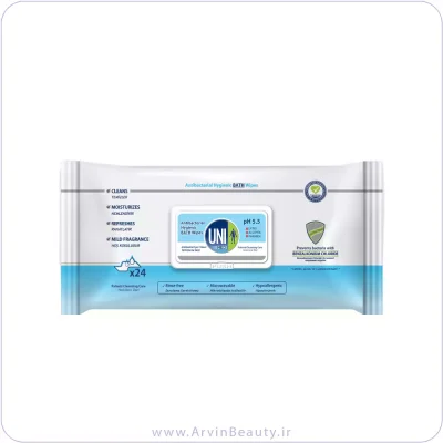 دستمال مرطوب بهداشتی آنتی باکتریال حمام یونی 24 عددی
