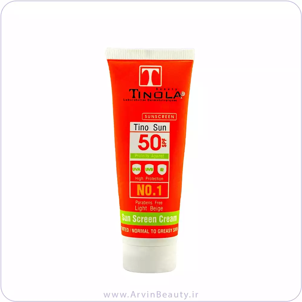 tinola-spf50-sunscreen-light-beige-40-ml کرم ضد آفتاب رنگی SPF50 تینولا مناسب پوست خشک و حساس بژ روشن حجم 40 میلی لیتر
